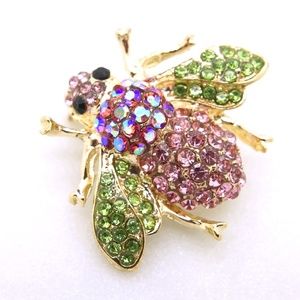 Pink & Green AB Crystal Bee Brooch "Host Pick July 2019"